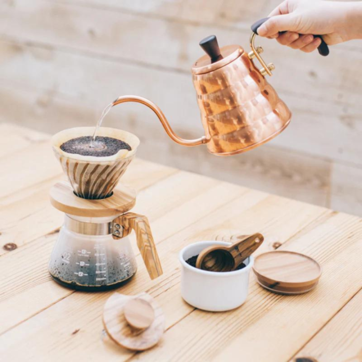 Hario V60 Glass Dripper 02, Olive Wood Holder - 4