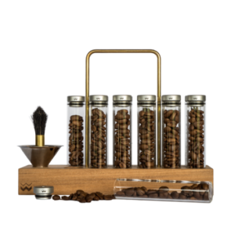 WEBER WORKSHOPS BEAN CELLAR GLASS - TEAK & BRASS BASE