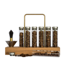 WEBER WORKSHOPS BEAN CELLAR GLASS - TEAK & BRASS BASE